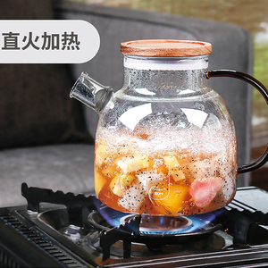 紫丁香加厚耐热玻璃凉水壶茶壶家用杯相思木盖子冷水壶防爆大容量