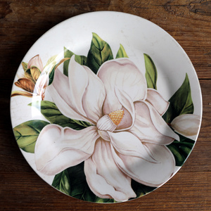 外贸出口陶瓷餐盘绽放百合花图案盘子家庭装饰盘西餐小炒美食盘子