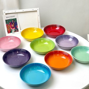 法国酷彩陶瓷渐变珐琅彩色西餐牛排盘家用餐具平盘沙拉碗面碗