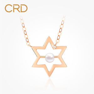 crd克徕帝18k金珍珠钻石项链星星女彩金吊坠玫瑰金颈链au