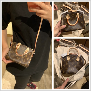 lv/路易威登女包枕头包nano speedy老花迷你单肩斜挎包m61252