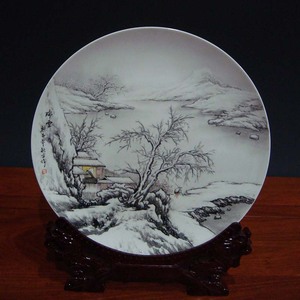 景德镇陶瓷名家秋生手绘雪景新中式装饰画看盘挂盘艺术瓷盘子摆件