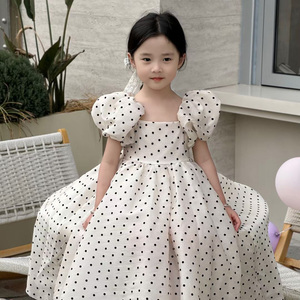 韩国童装2024夏季新款女童泡泡袖时尚连衣裙气质波点高级感公主裙