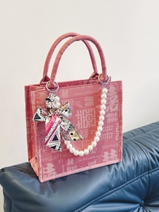 名媛风新娘婚包女时尚珍珠手提托特包红色喜庆结婚包大容量手提包