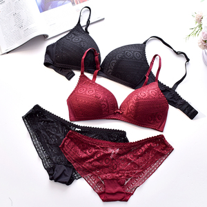 轻奢蕾丝文胸套装女式内衣无钢圈定型舒适性感怀旧复古套装胸罩
