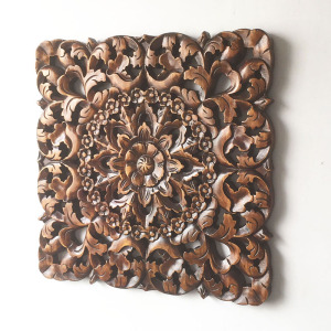 特惠实木雕花方形镂空做旧花板 泰式中式古典装修壁饰装饰壁挂