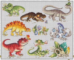 预售kk十字绣 自配纯棉 萌萌的小恐龙 14ct 49*44cm