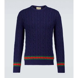 gucci/古驰男士羊绒绞花针织圆领毛衣 220209my1956