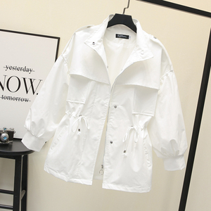 韩版流行新款春秋短款上衣白色风衣女休闲显瘦宽松小个子百搭外套