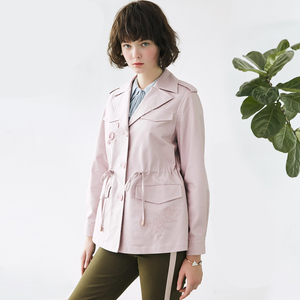 gloria/歌莉娅女装新款全棉翻领绣花短外套风衣