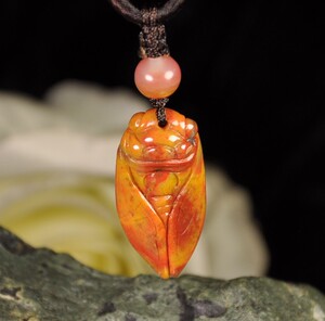 精品手工雕件北票战国红缟玛瑙蝉男挂件一鸣惊人女吊坠毛衣链项链