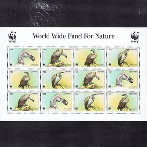 清仓特价 莱索托1998濒危动物WWF熊猫徽鸟类猛禽秃鹫邮票Ms全新