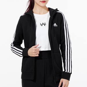 adidas阿迪达斯正品外套女装2022春季新款连帽运动服加绒上衣夹克