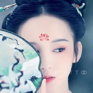 持久 1年纹身贴 红色莲花花钿 古风荷花性感脸部眉心眼角贴 防水