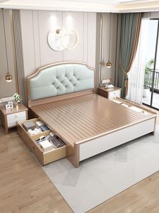 美式轻奢实木床现代简约1.5米1.8双人床主卧南康家具软包大床婚床