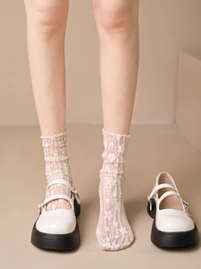 蕉内官方旗舰白色蕾丝袜子女夏季薄款玛丽珍网纱堆堆袜中筒甜美lo