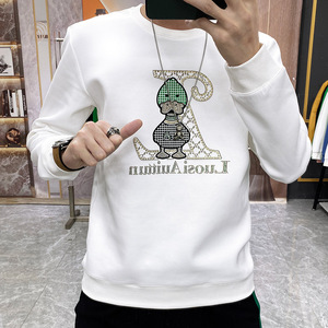 lv kingly欧货烫钻卫衣男潮牌潮流ins套头衫2022秋季新款白色外穿