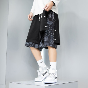 李宁国潮联名运动裤假两件腰果花排扣休闲短裤男女情侣夏季篮球裤