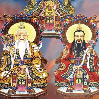 日本购道教d总真图挂轴三清祖三清图道教画像挂画神像道教全神图