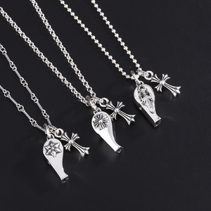 ch纯银高版本复古克罗心口哨项链十字架毛衣链锁骨链女瑜妹妹同款