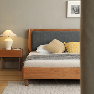 林氏木业晚安双人床北欧实木日式家具主卧室现代简约樱桃木床1.