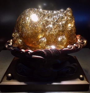 天然巴西水晶钛晶貔貅摆件金发晶貔貅古兽纳福晶体干净美容养颜