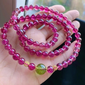 天然巴西玻璃体卢比来全红碧玺圆佛珠手链原创三圈手串现货收藏品