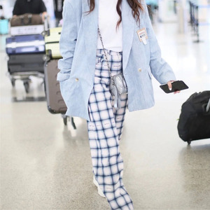 eytys格子裤benz宋茜金智妮jennie同款高腰格纹显瘦阔腿女长裤子