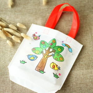 无纺布空白涂鸦袋diy儿童手工制作涂色绘画材料包手提袋白坯彩绘