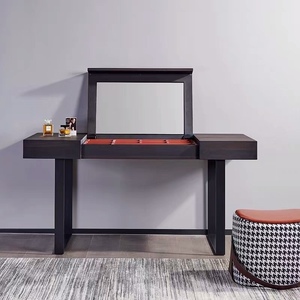 2023款意式极简烟熏木化妆镜卧室多功能上下翻盖收纳化妆桌梳妆台