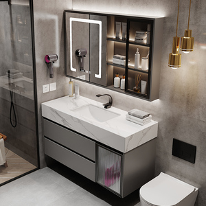 设计师极简一体岩板浴室柜组合现代简约洗脸洗手池洗漱台盆卫生间