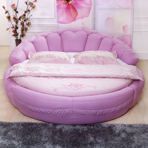 圆床 双人床 时尚 婚床圆形床粉色红色公主新款皮艺大圆床园床