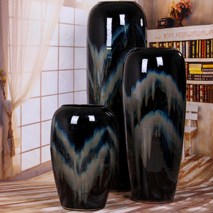 陶瓷落地花瓶现代欧式客厅酒店会所别墅花瓶摆件陶罐黑釉花盆装饰