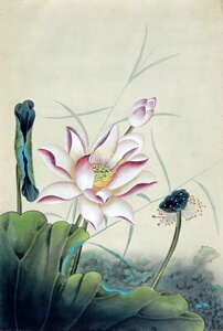 手绘真迹国画工笔荷花花鸟画夏荷竖版卧室餐厅玄关装饰画无落款02