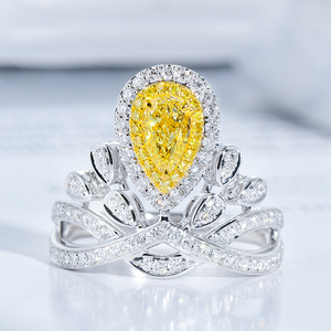 万伦珠宝黄钻50分钻石戒指天然彩钻水滴形皇冠公主黄钻戒指女现货