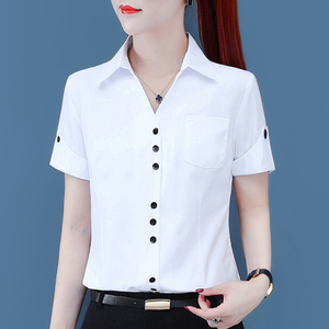 短袖女衬衫白色2024夏季新款衬衣职业女装OL韩版修身工作服职业衫
