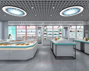 眼镜店空间整体设计平面图效果图展柜定制护理液展柜烤漆玻柜台