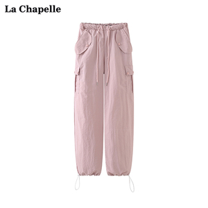 拉夏贝尔/La Chapelle美式工装裤女抽绳宽松直筒束脚休闲运动长裤