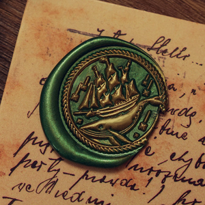 byear白夜原创火漆印章浮雕鲸鱼帆船复古信封请柬封印封蜡