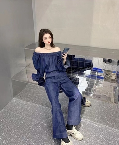 一字肩上衣长裤时尚套装薄款显瘦甜美博主风撩汉神器简约高级感女