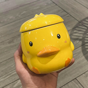 网红小黄鸭水杯陶瓷ins可爱少女牛奶早餐杯女情侣家用带盖马克杯