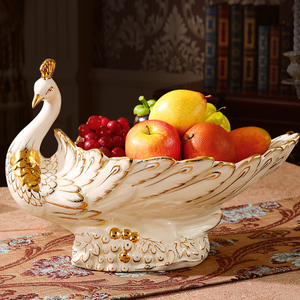 欧式果盘套装大号现代创意陶瓷水果盘客厅茶几装饰品摆件孔雀奢华