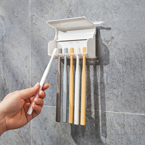 日本KM牙刷架(6孔) 强力粘胶式 防尘除菌 粘墙牙具座家庭装可拆洗