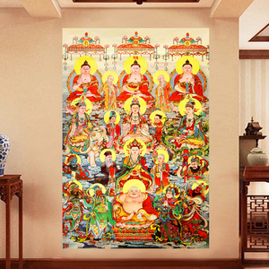 佛祖同堂贴画结缘佛教画像丝绢挂画全堂佛卷轴万佛图非高清 2104