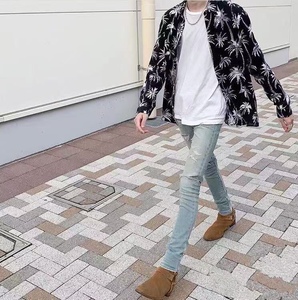 slp牛仔裤 元年破坏刀割洗水做旧到位高街修身高弹小脚裤男装