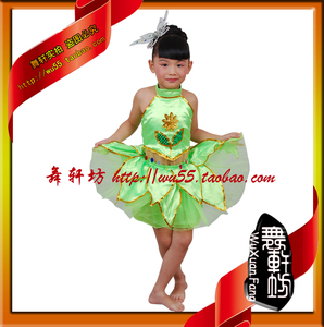现货爆款儿童荷塘月色舞蹈演出跳舞服装 幼儿荷花裙表演服 绿纱裙