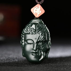 阿里拍卖捡漏新疆和田青玉塔青细料佛魔一念之间吊坠挂件男女玉佩