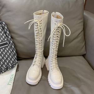 白色长靴女不过膝中筒高筒靴子骑士靴长筒靴长款厚底马丁靴瘦瘦靴