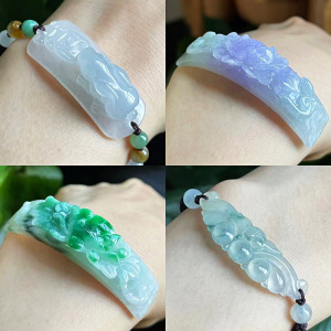 天然翡翠手牌冰种手链女复古定制编织缅甸细手排手串手饰玉石弯条