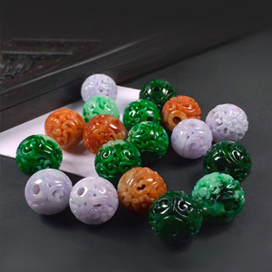 镂空玉珠翡翠路路通转运桶珠单颗干青红翡散珠回纹多宝小雕刻珠子